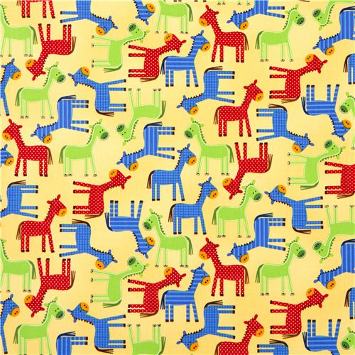 yellow fabric with dotted horses par Robert Kaufman USA 2