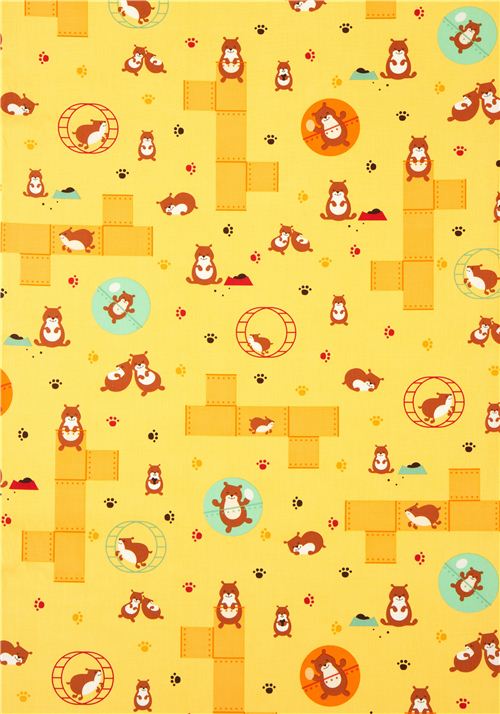 yellow fabric with funny hamsters Realizzato da Robert Kaufman 2
