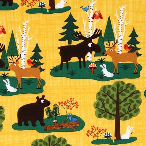 yellow forest friends fabric Woodland Friends USA Tela