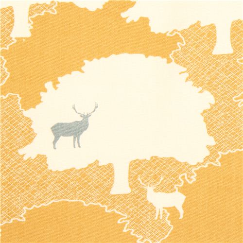 Toile bio jaune par birch avec des cerfs et une fort Tissu