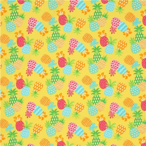 Stoffrest (35 x 112 cm) - Gelber Stoff mit bunten Ananas von Trans-Pacific Textiles 3