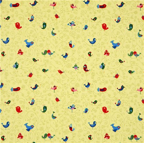 yellow-green birds with swirls designer fabric from the USA 2