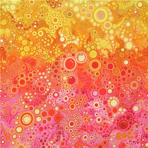 Tissu Robert Kaufman, cercles, pois, bulles jaunes, roses, Effervescence Digital Tissu