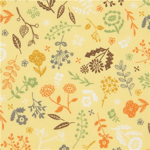 Natural Doodle Tumbling Small Flower Leaves Fabric