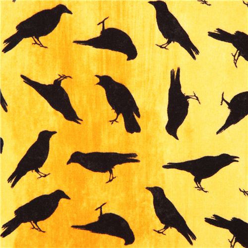 yellow raven crow Halloween fabric Stonehenge Fright Night Fabric