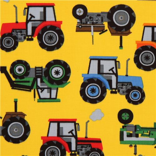 yellow tractor fabric Timeless Treasures from the USA Fabric