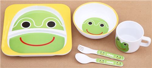 Set vajilla comida bento ni�os amarillo blanco verde con rana de Jap�n 2