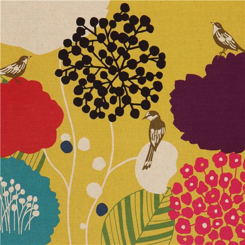 yellow wildflower echino laminate fabric bird flower Fabric