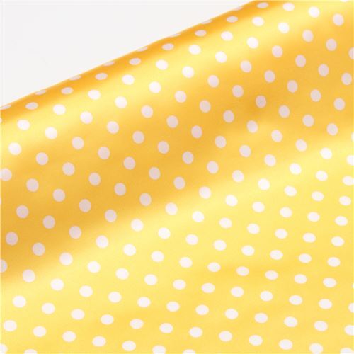 White Yellow Polka Dots Polyester Satin Fabric